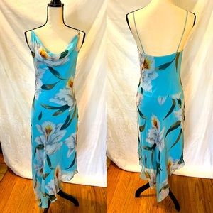 Vintage Y2K stunning SILK blue sheer floral asymmetrical dress 🧚🏼‍♂️